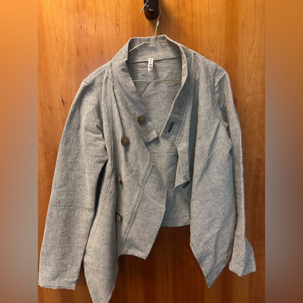 Avatar Clothing Gray Cotton Asymmetrical Blazer with wooden buttons size Medium